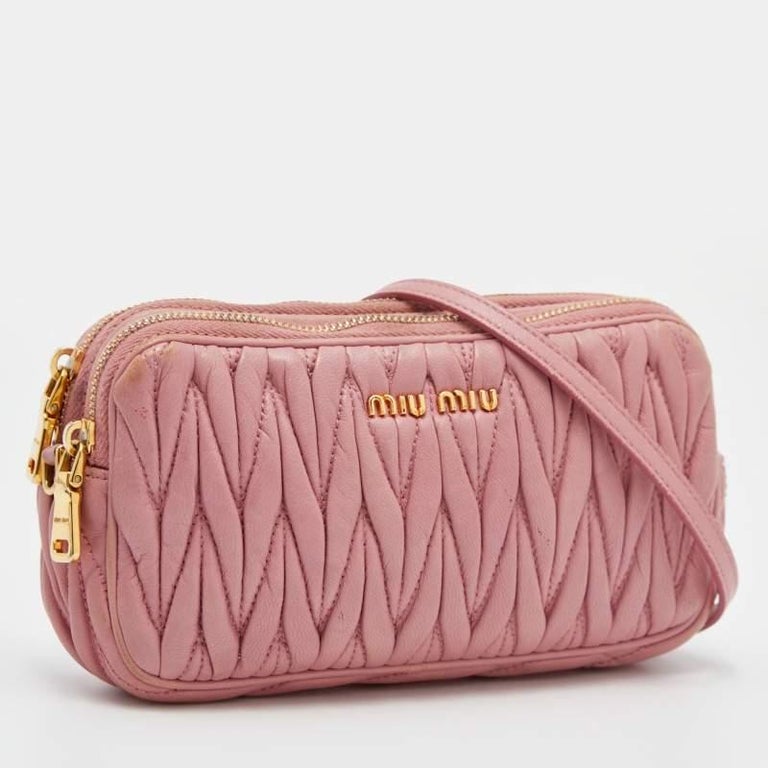 Miu Miu Pink Matelasse Leather Double Zip Crossbody Bag For Sale at 1stDibs