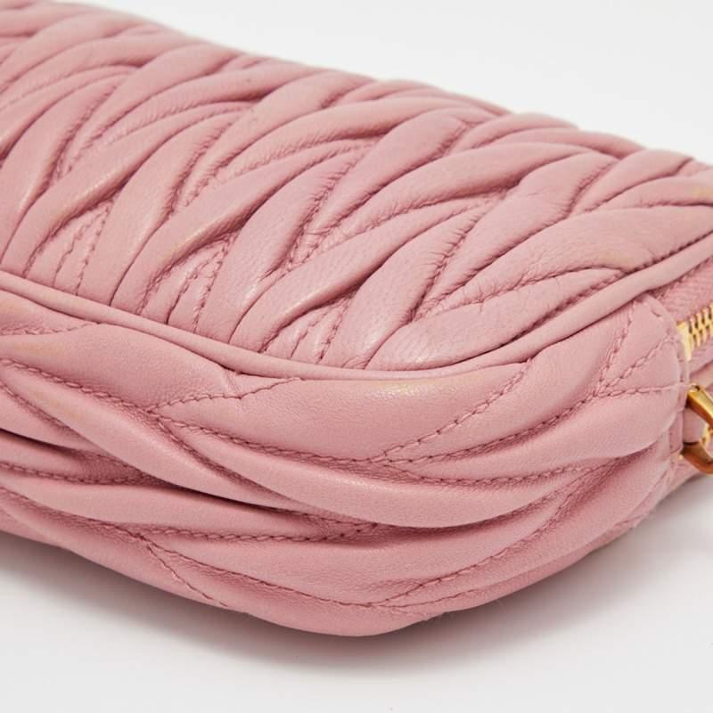 Women's Miu Miu Pink Matelasse Leather Double Zip Crossbody Bag