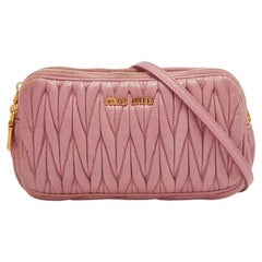 Miu Miu Pink Matelasse Leather Double Zip Crossbody Bag