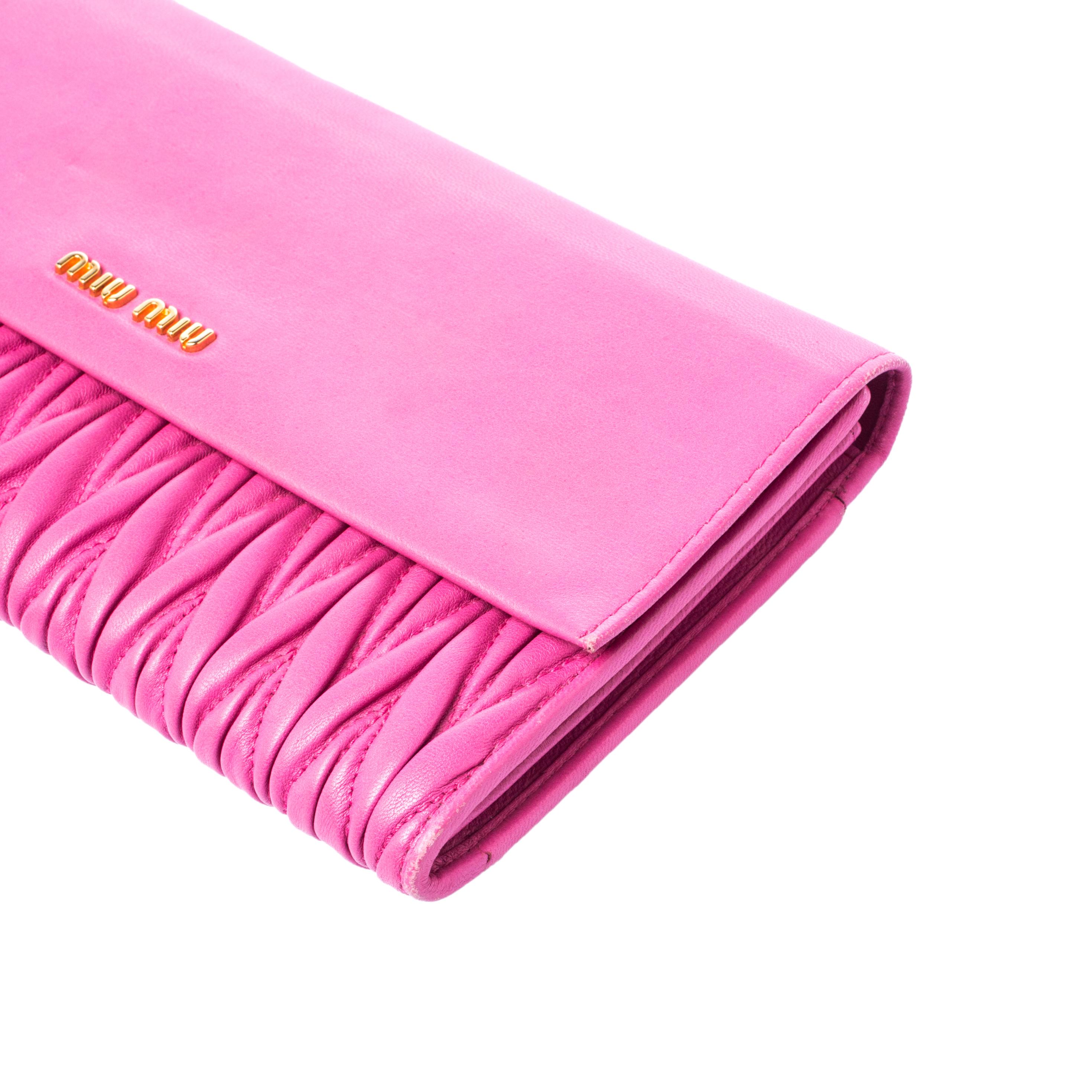 Miu Miu Pink Matelasse Leather Flap Clutch 3