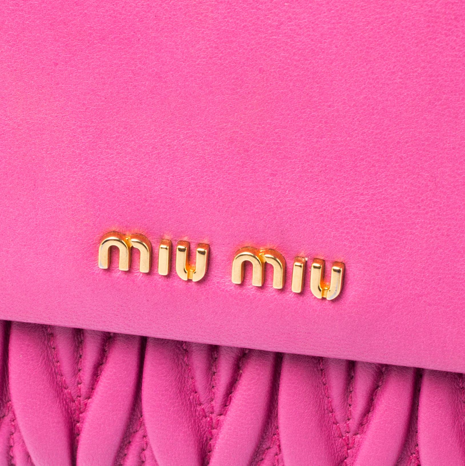Miu Miu Pink Matelasse Leather Flap Clutch 5