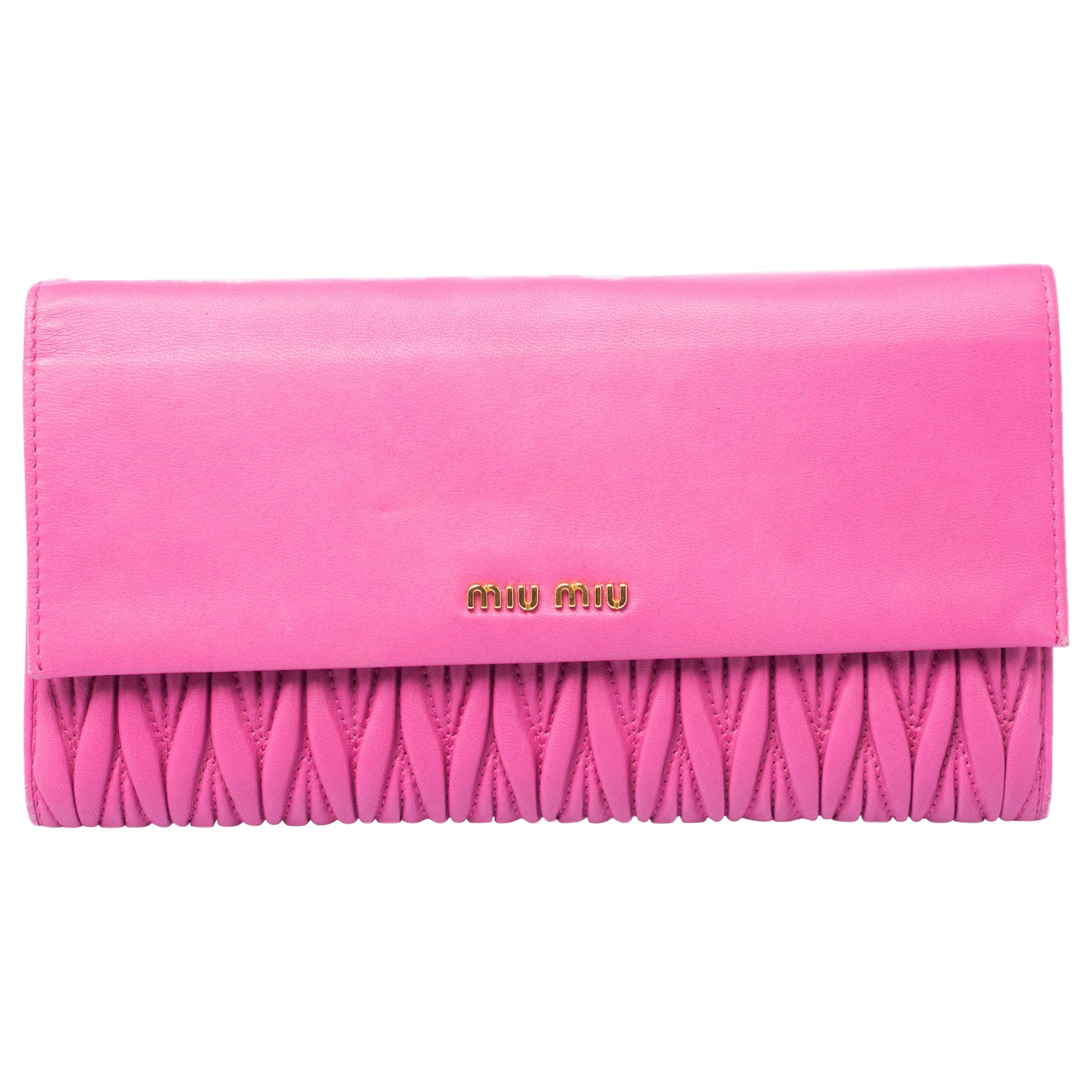 Miu Miu Pink Matelasse Leather Flap Clutch