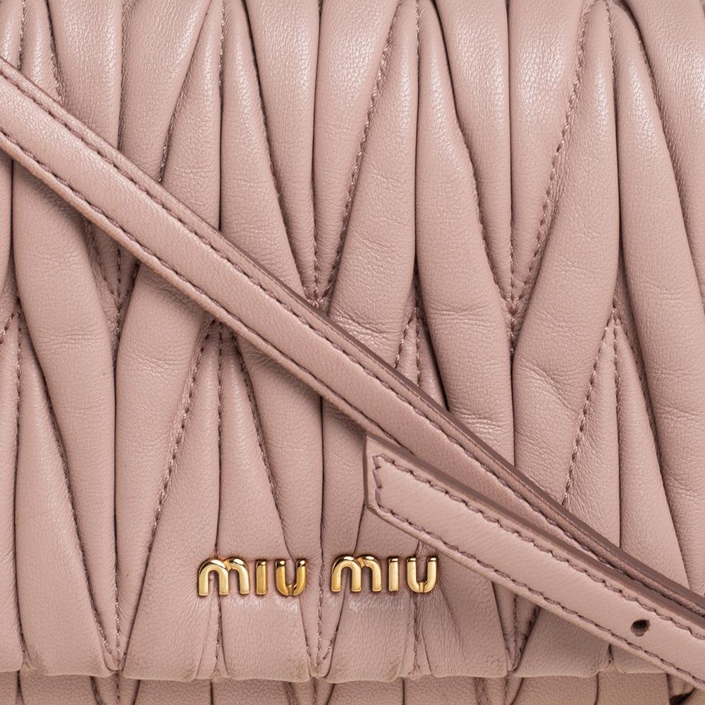 Brown Miu Miu Pink Matelassé Leather Flap Crossbody Bag