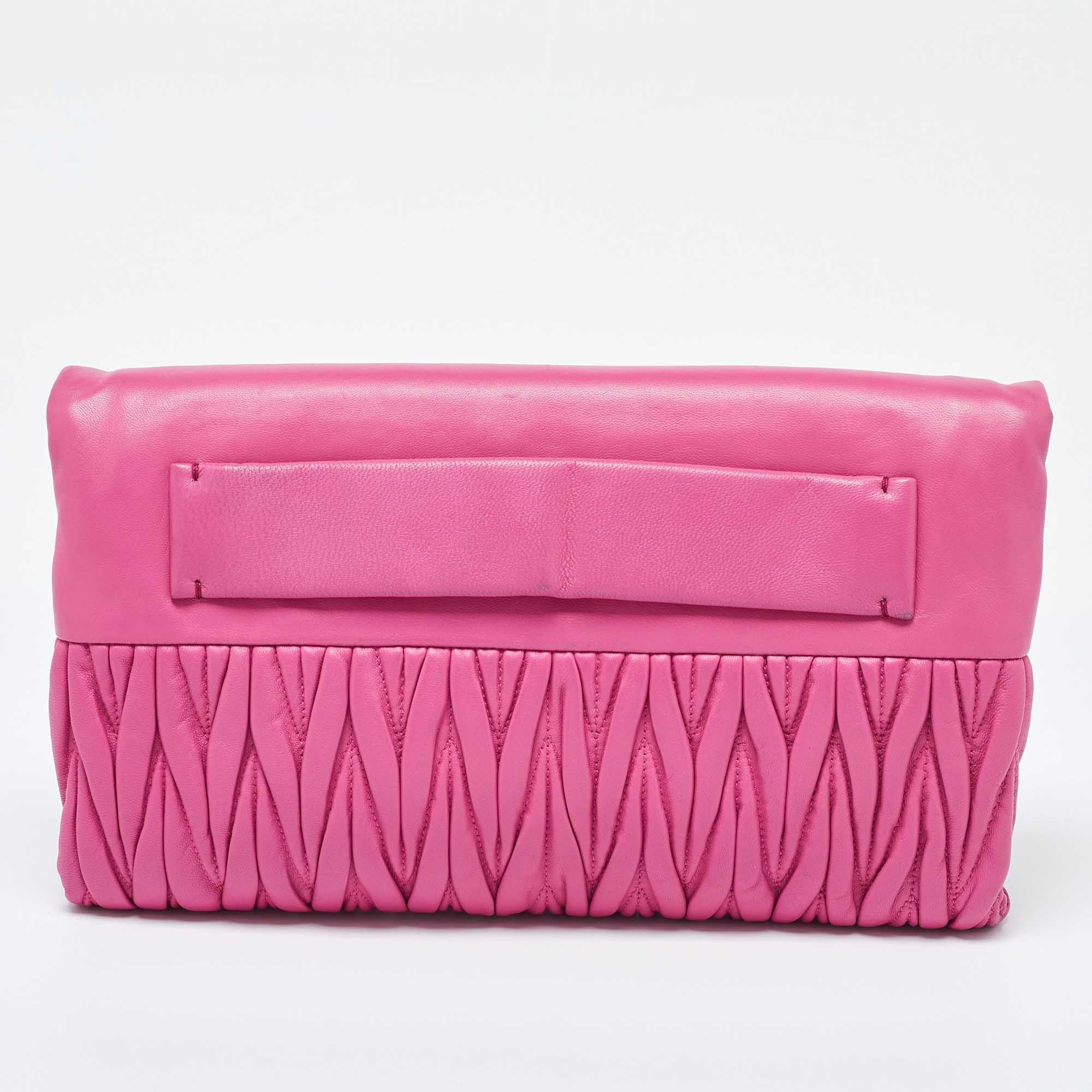 Women's Miu Miu Pink matelassé Leather Fold Over Crossbody Bag
