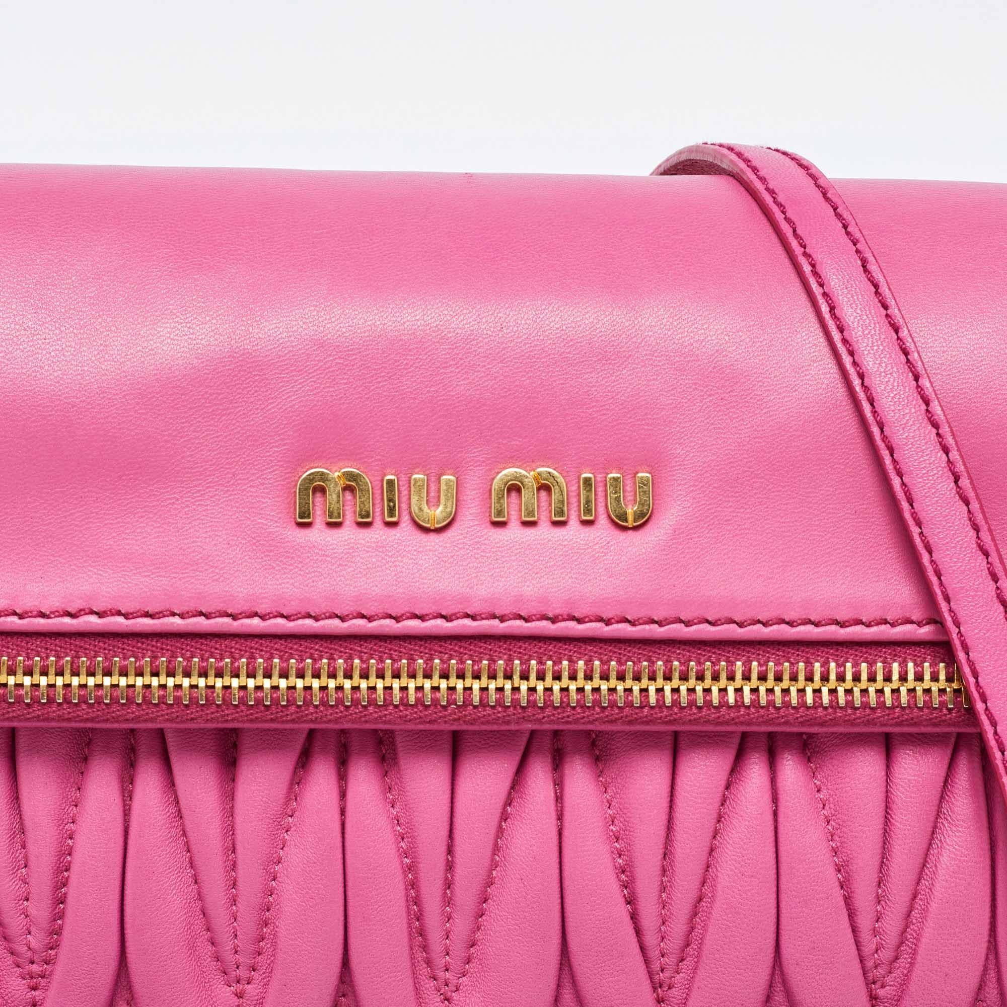 Miu Miu Pink matelassé Leather Fold Over Crossbody Bag 1