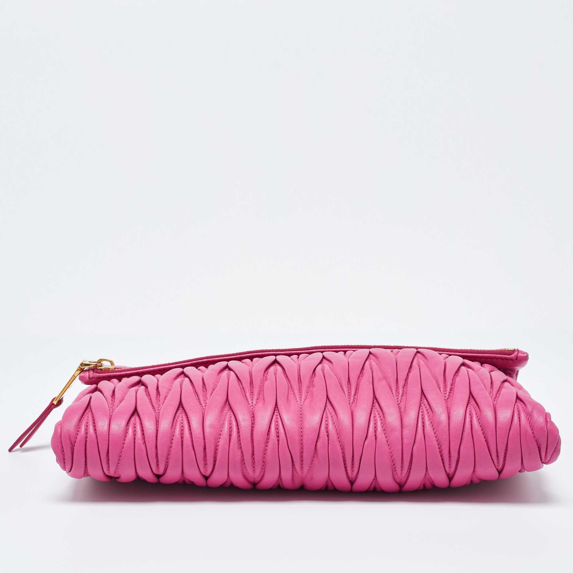 Miu Miu Pink matelassé Leather Fold Over Crossbody Bag 4
