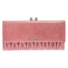 Miu Miu Pink Matelasse Leather French Continental Wallet