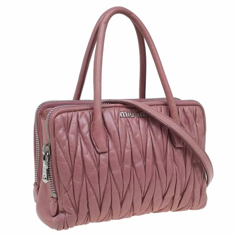Brown Miu Miu Pink Matelasse Leather Top Handle Bag