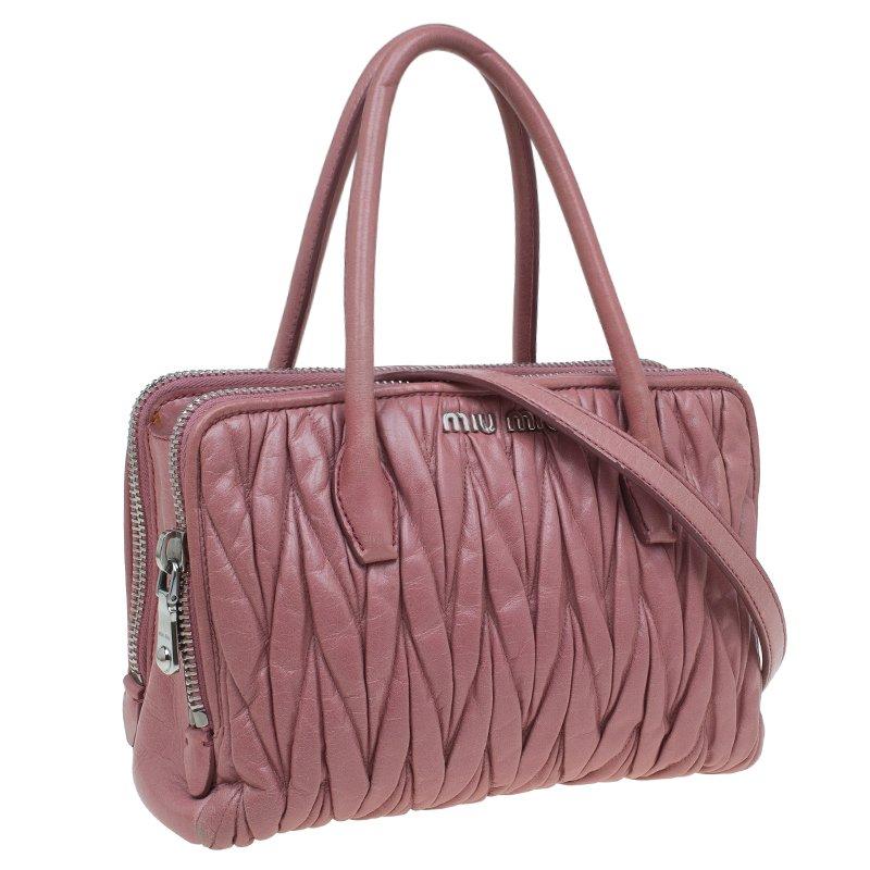 Miu Miu Pink Matelasse Leather Top Handle Bag In Good Condition In Dubai, Al Qouz 2