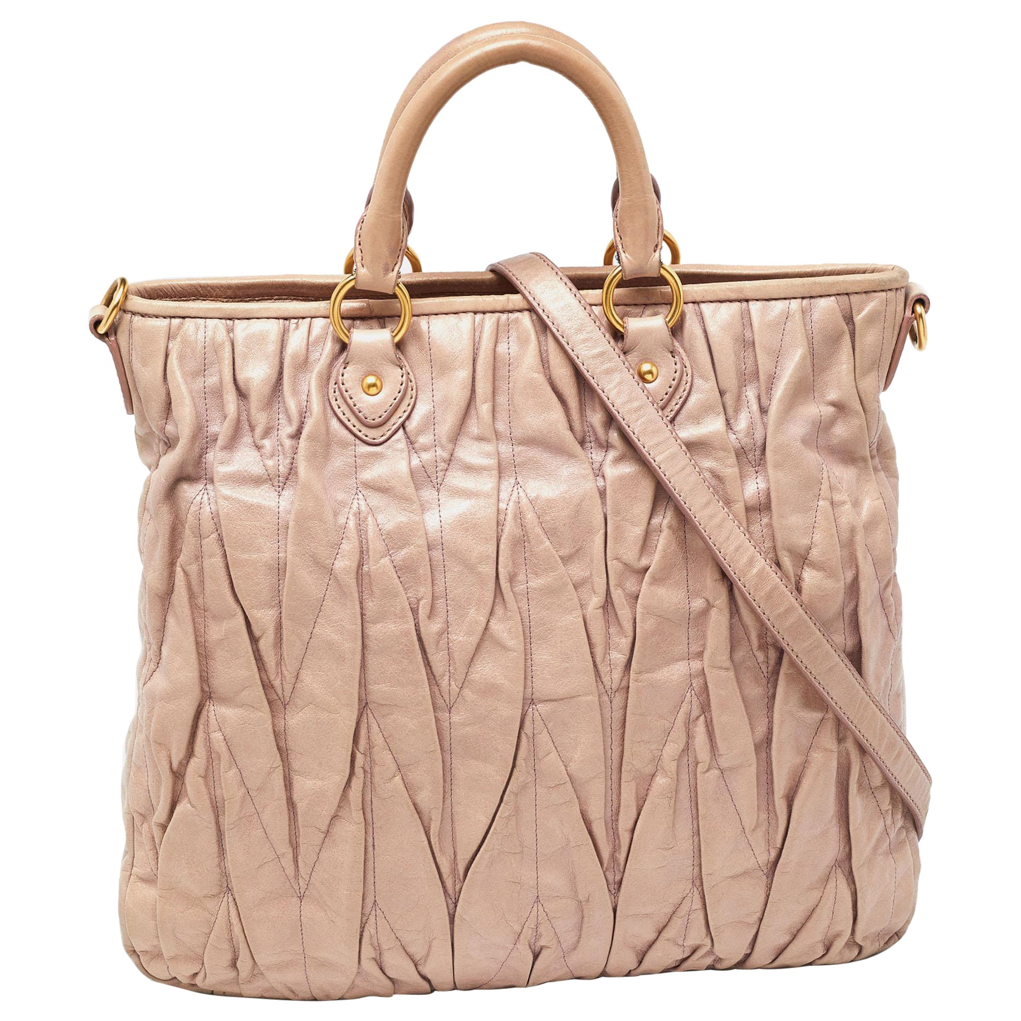 Miu Miu Pink Matelassé Leather Tote