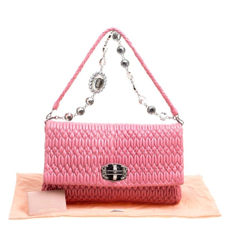 Miu Miu Pink Matelasse Nappa Leather Crystal Shoulder Bag For Sale at ...