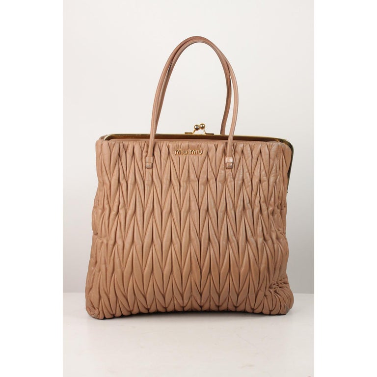 Miu Miu Pink Matelassé Quilted Nappa Leather Frame Tote Bag For Sale at