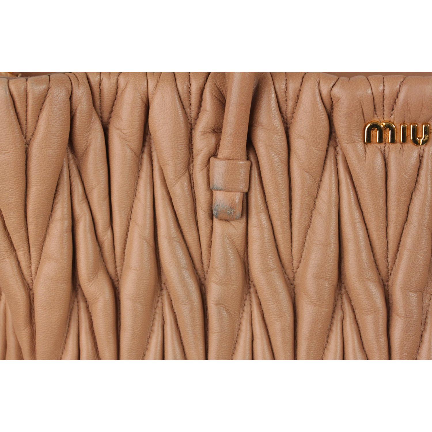 Brown Miu Miu Pink Matelassé Quilted Nappa Leather Frame Tote Bag