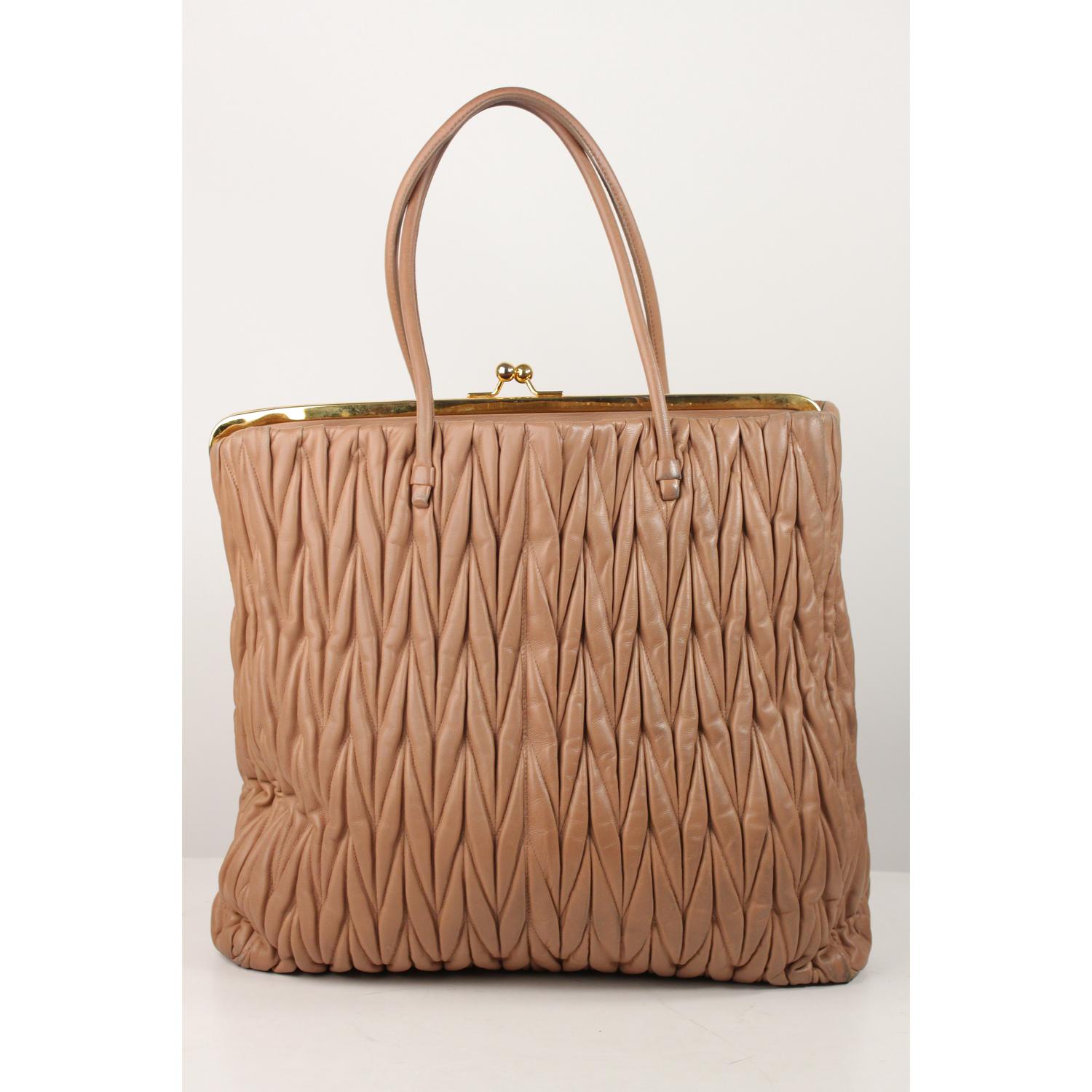 Miu Miu Pink Matelassé Quilted Nappa Leather Frame Tote Bag 1