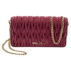 Miu Miu Pink Matelasse Velevt and Leather Wallet on Chain