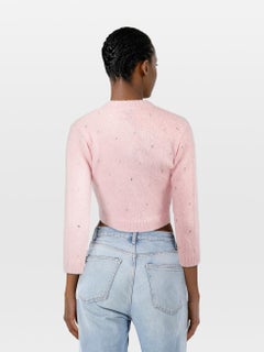 Miu Miu Rosa Mohair Kristall verschönert Strickjacke Größe S