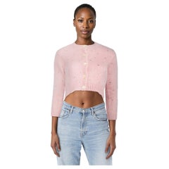 Miu Miu Rosa Mohair Kristall verschönert Strickjacke Größe S