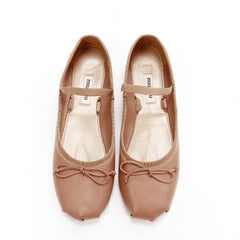 MIU MIU pink nude leather grosgrain round toe ballerina flats EU37