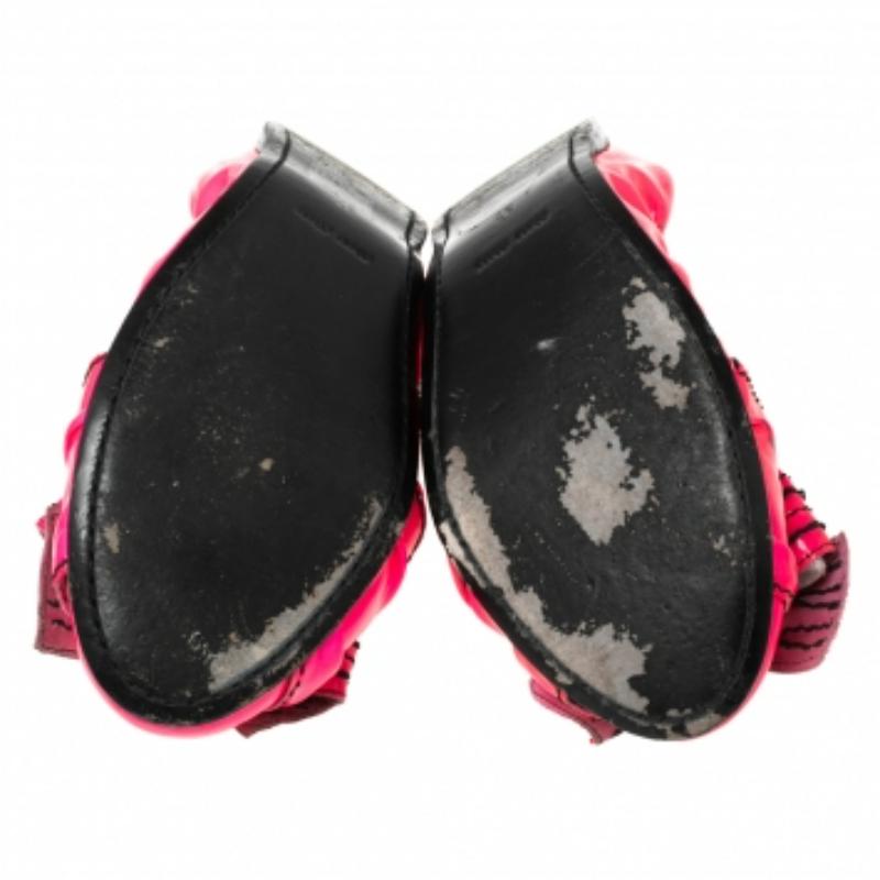 Rose Miu Chaussures de ballet en cuir verni rose avec nœud papillon, taille 37