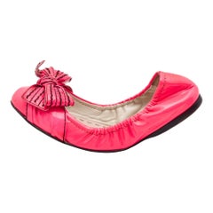 Miu Miu Pink Patent Leather Bow Scrunch Ballet Flats Size 37