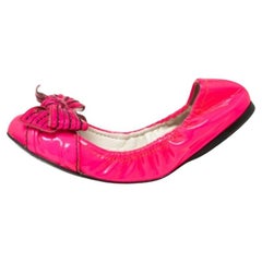 Miu Miu Pink Patent Leather Bow Scrunch Ballet Flats Size 37
