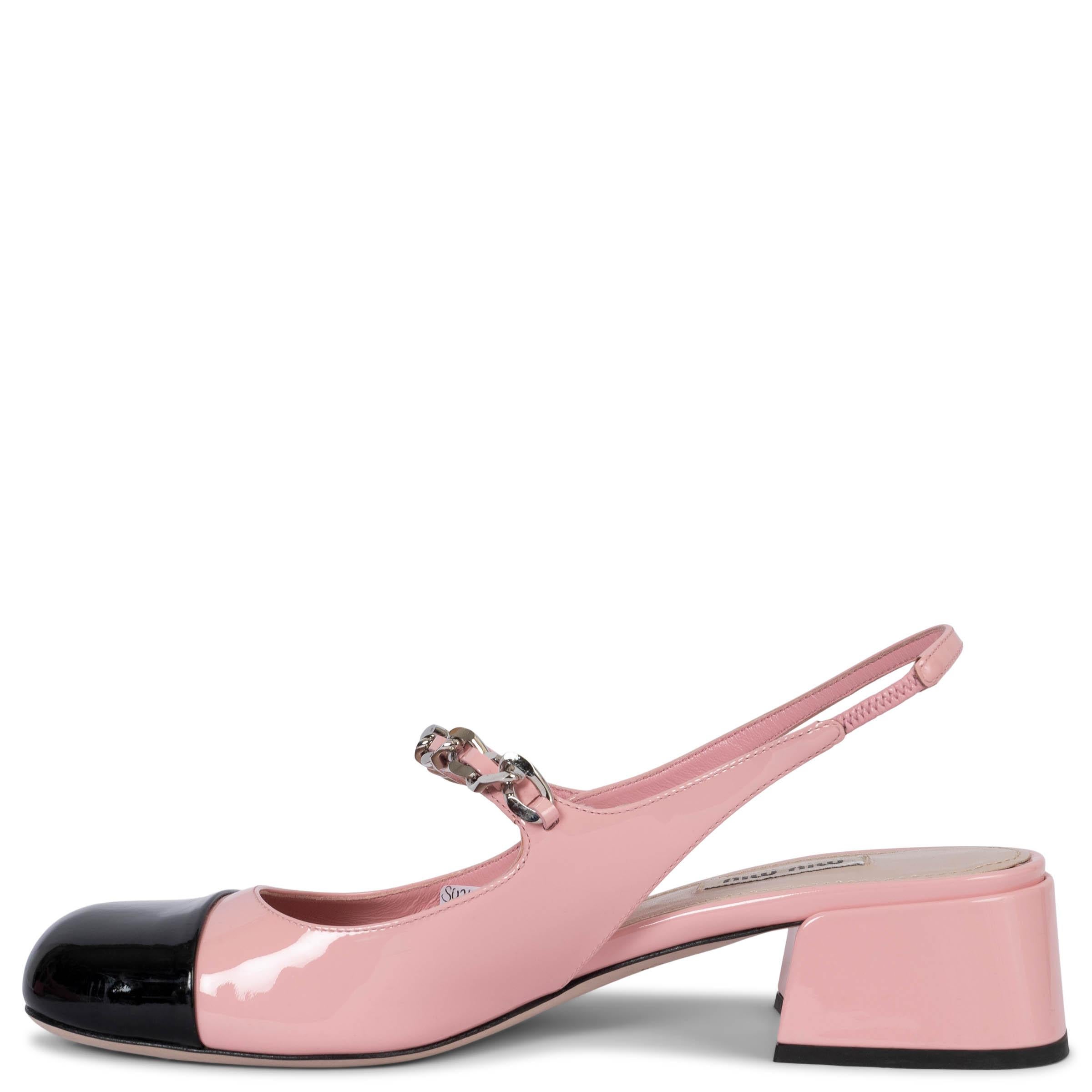 MIU Rosa Lackleder CHAIN & PEARL MARY JANE 35 Slingbacks Schuhe 38 (Beige) im Angebot