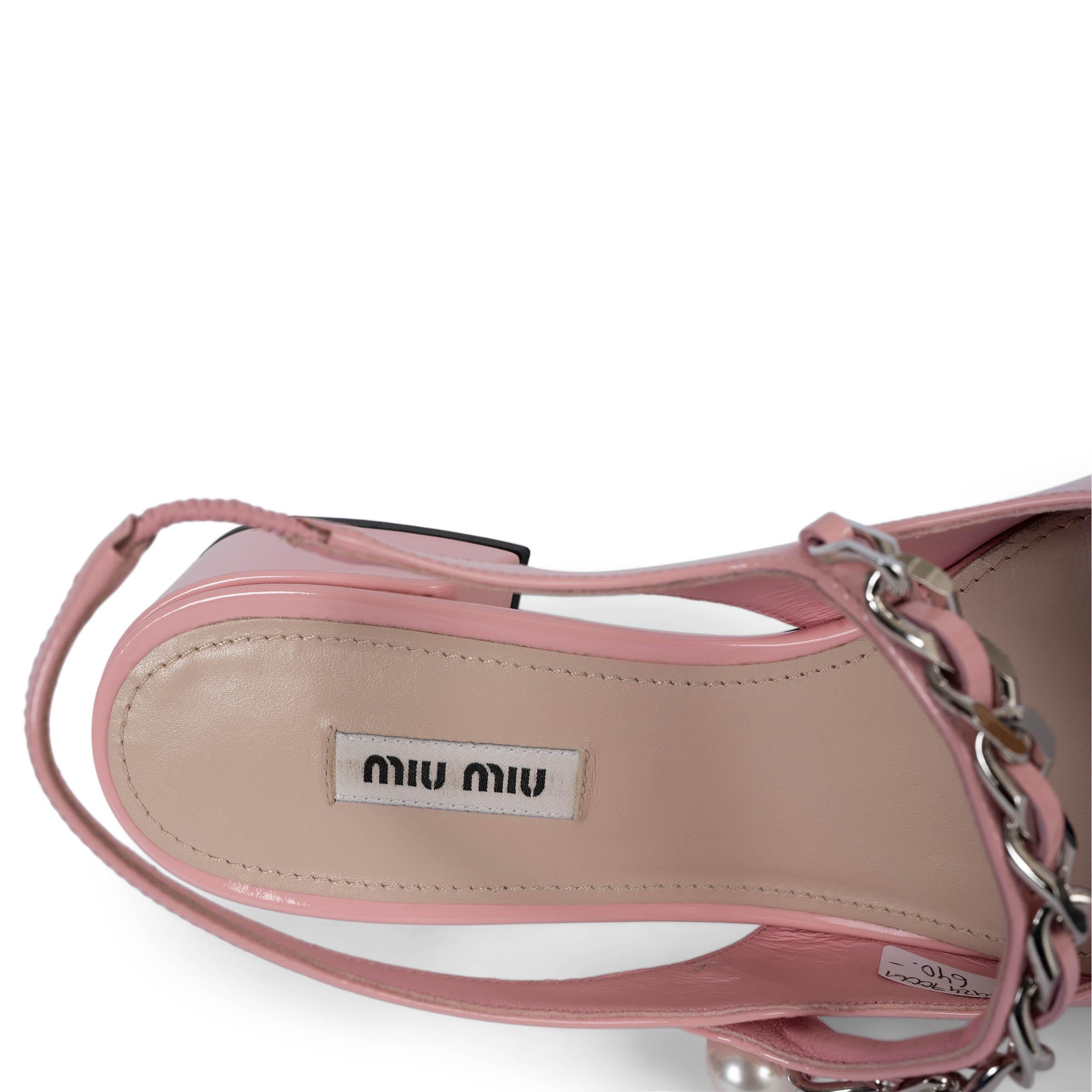 MIU Rosa Lackleder CHAIN & PEARL MARY JANE 35 Slingbacks Schuhe 38 im Angebot 2