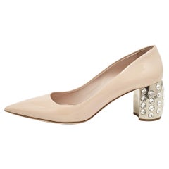 Miu Miu Pink Patent Leather Crystal Embellished Block Heel Pumps Size 41