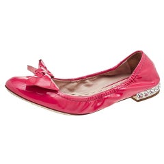 Miu Miu Pink Patent Leather Crystal Embellished Bow Ballet Flats Size 38