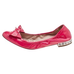 Miu Miu Pink Patent Leather Crystal Embellished Bow Ballet Flats Size 38