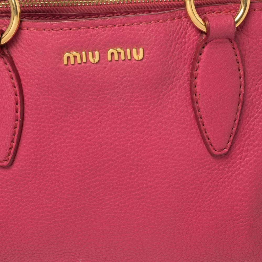 Miu Miu Pink Pebbled Leather Middle Zip Satchel 2