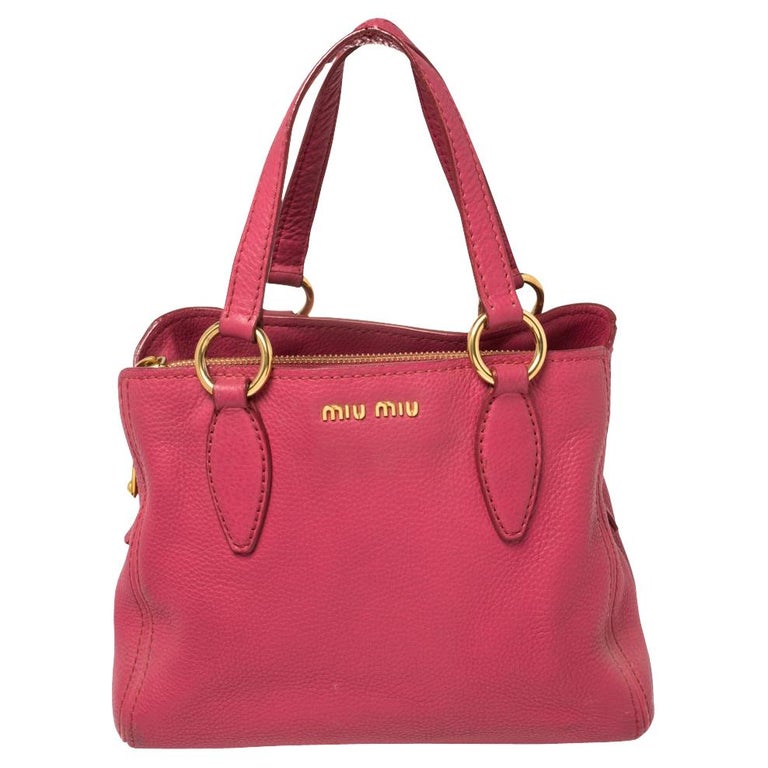 Miu Miu Pink Pebbled Leather Middle Zip Satchel at 1stDibs | is pebbled  leather durable
