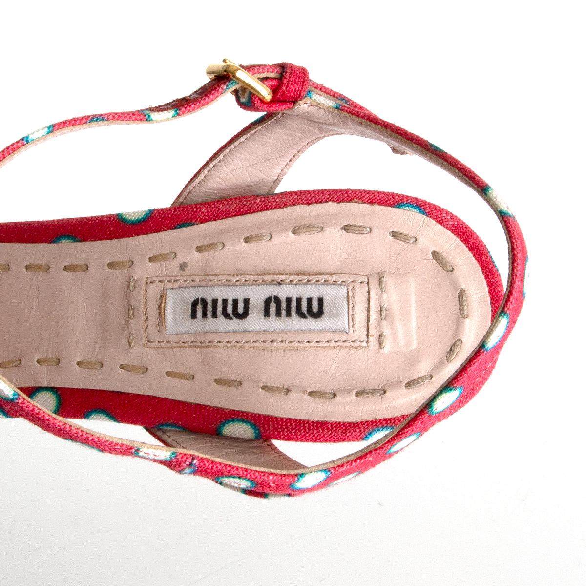Pink MIU MIU pink POLKA DOT PLATFORM Sandals Shoes 37.5 For Sale