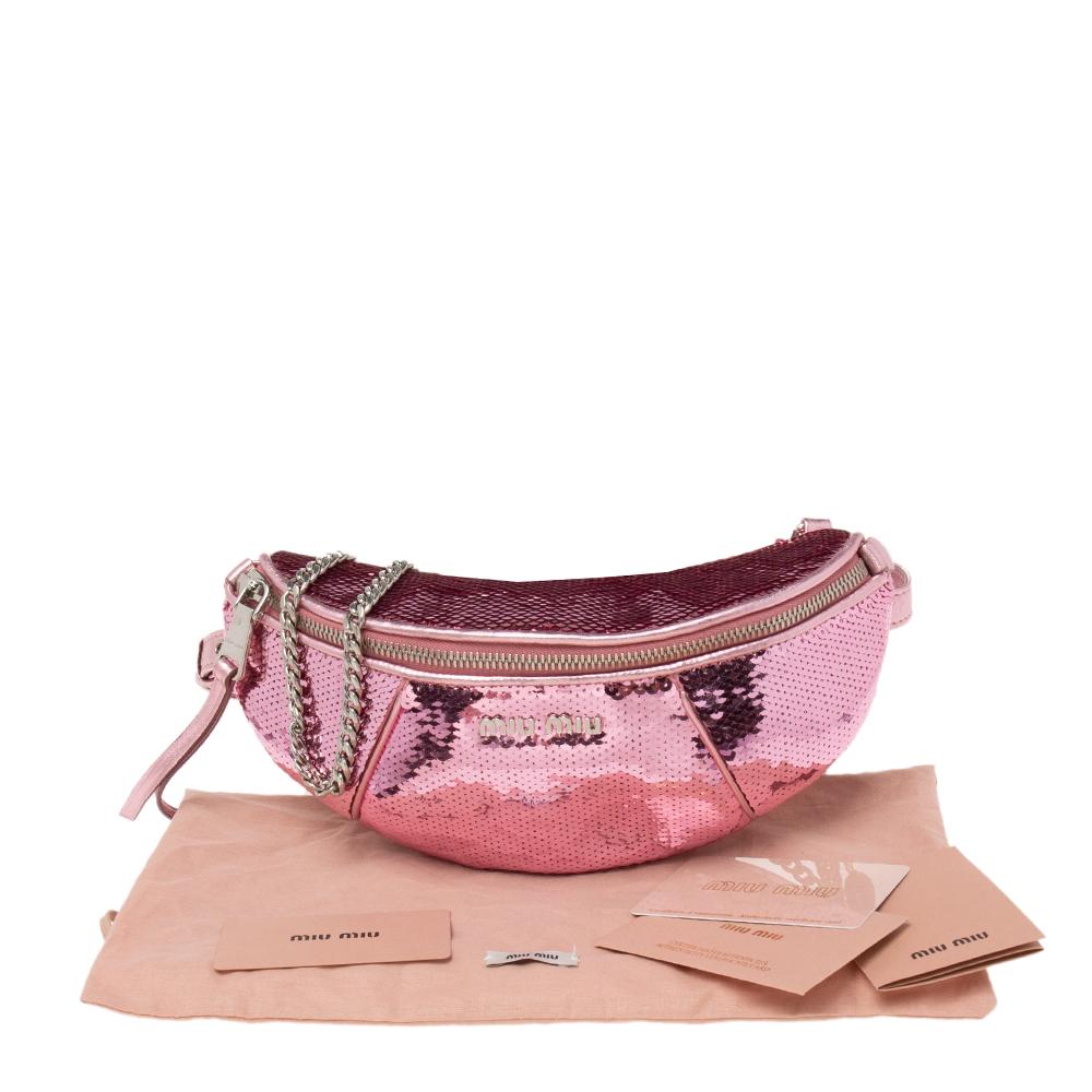 Miu Miu Pink Sequins and Leather Belt Bag 5