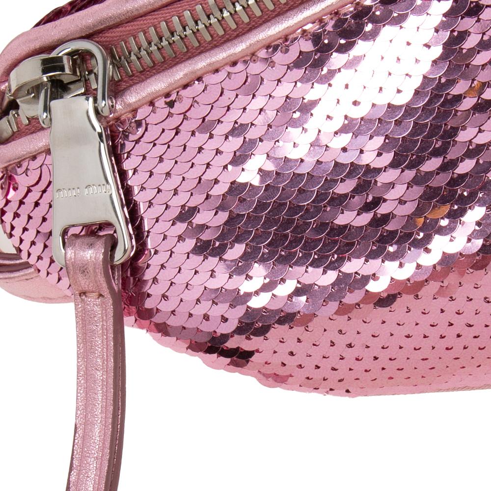 Miu Miu Pink Sequins and Leather Belt Bag 3