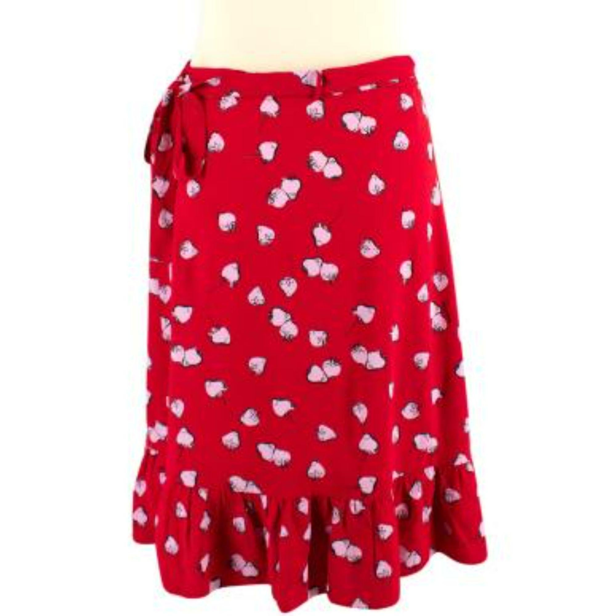 Women's Miu Miu Pink Strawberry Printed Red Frill Mini Skirt For Sale