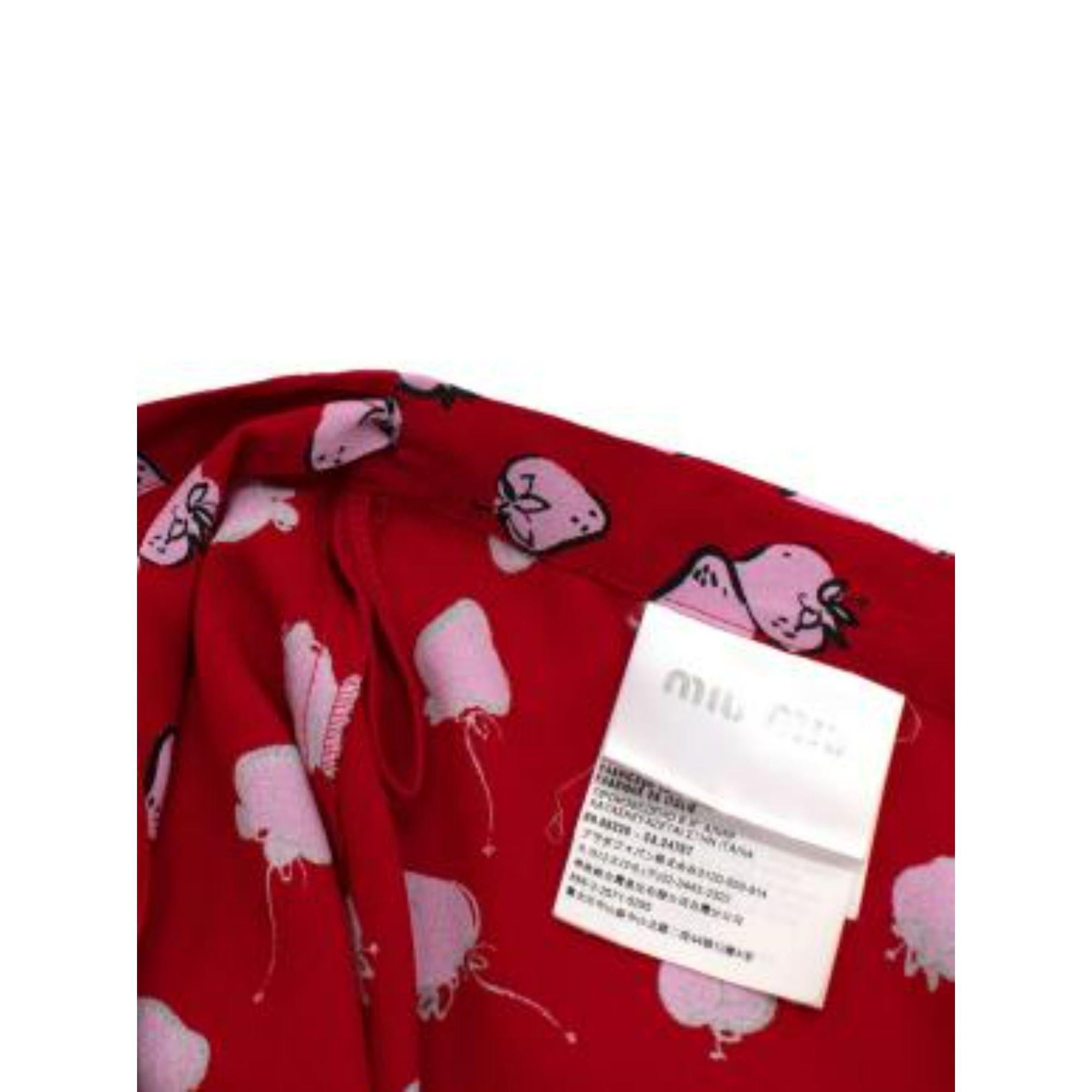 Miu Miu Pink Strawberry Printed Red Frill Mini Skirt For Sale 1