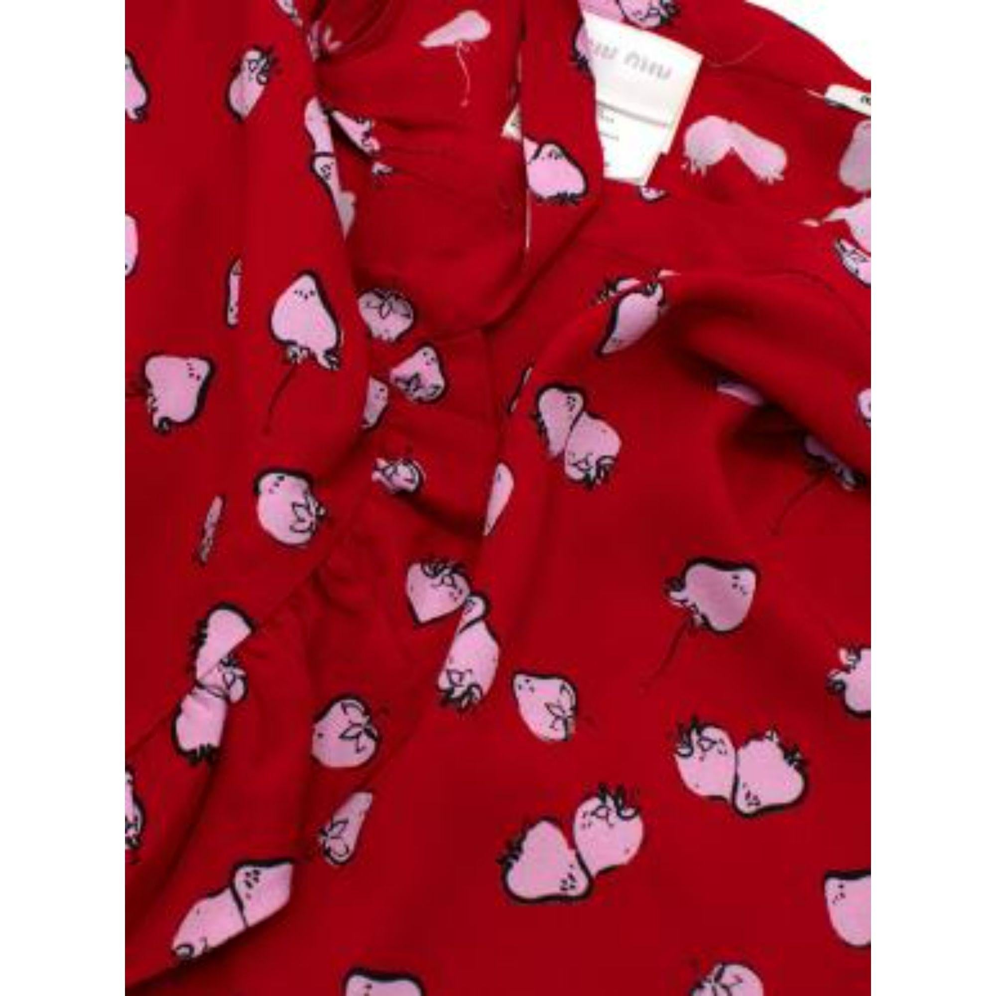 Miu Miu Pink Strawberry Printed Red Frill Mini Skirt For Sale 2