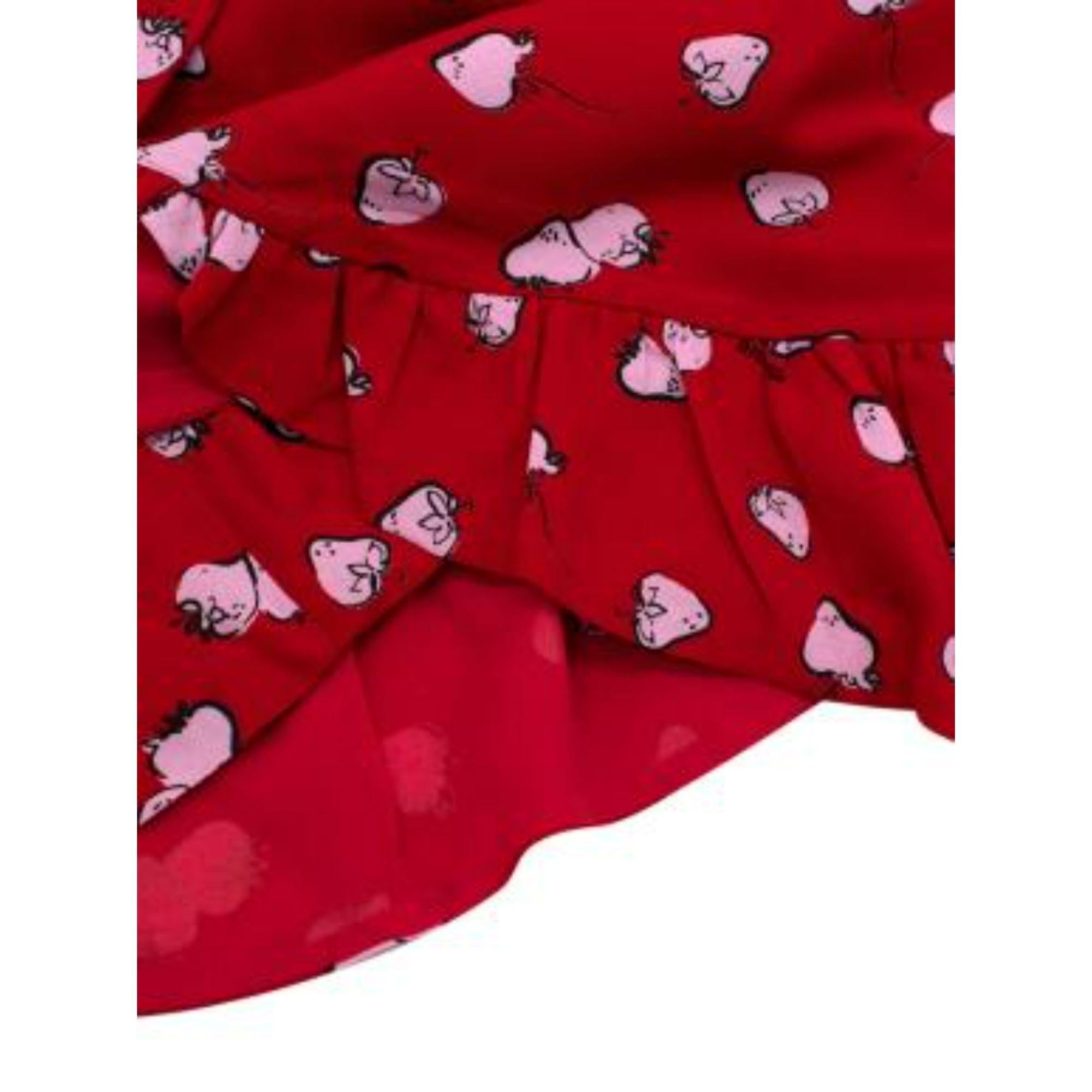 Miu Miu Pink Strawberry Printed Red Frill Mini Skirt For Sale 3