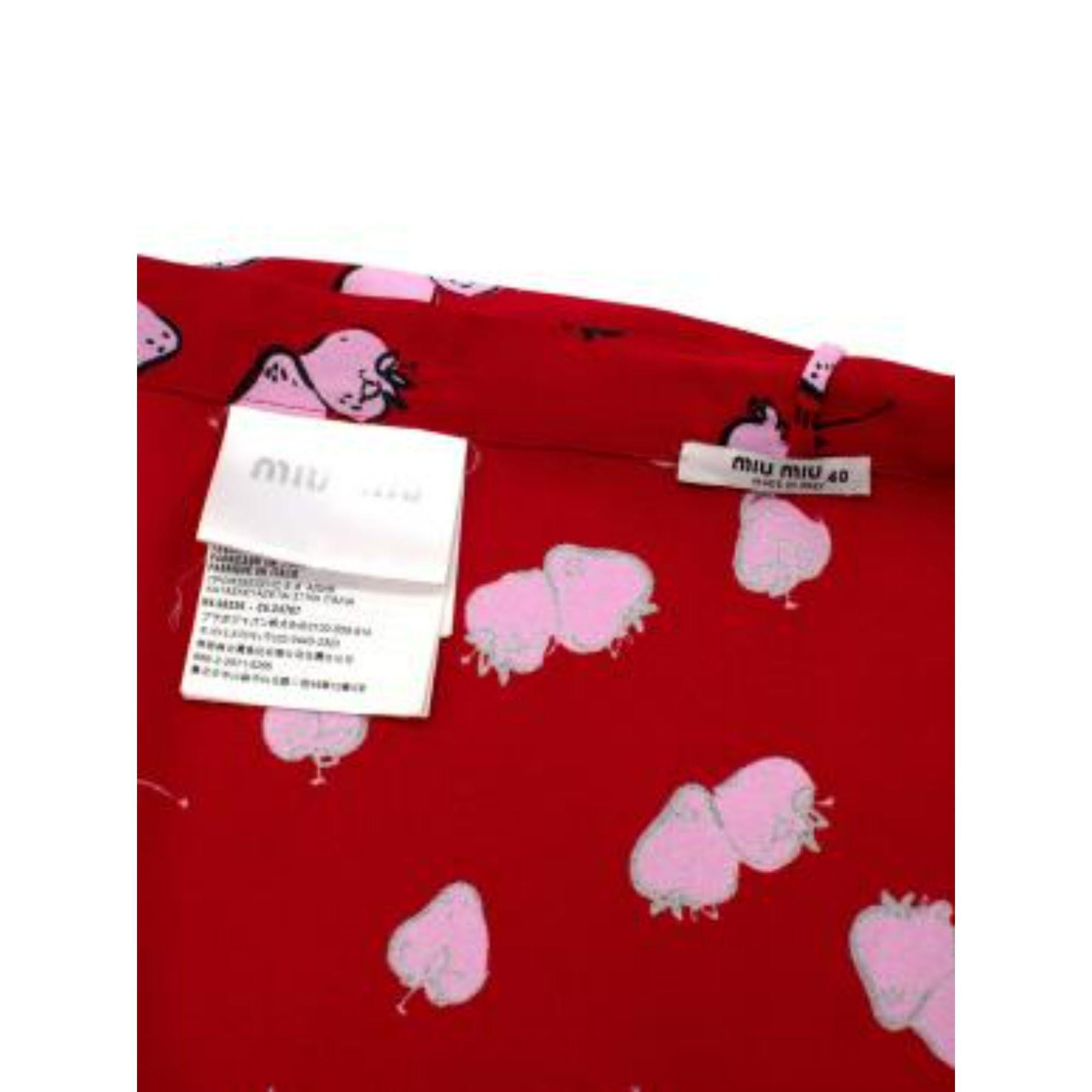 Miu Miu Pink Strawberry Printed Red Frill Mini Skirt For Sale 4