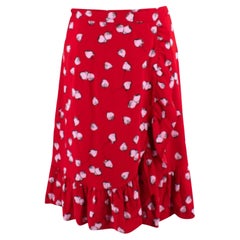 Miu Miu Pink Strawberry Printed Red Frill Mini Skirt