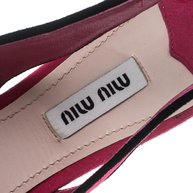 Miu Miu Pink Suede Crystal Embellished Heel Gliiter Platform Peep Toe Slingback  1