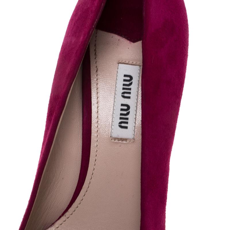 Miu Miu Pink Suede Crystal Embellished Heel Pumps Size 36.5 2