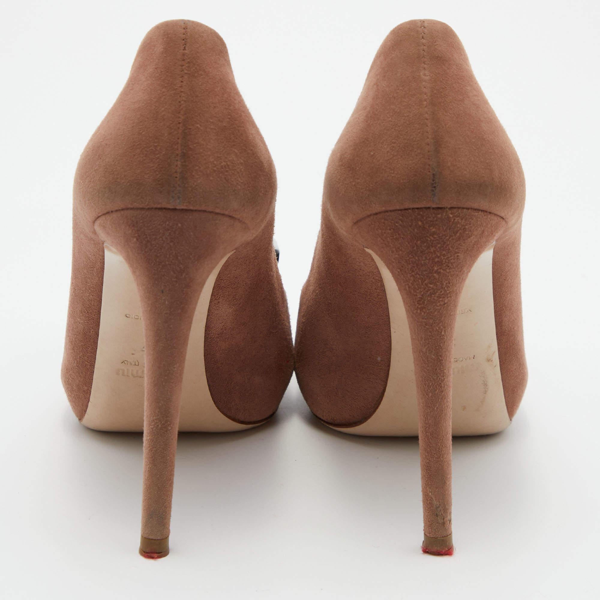 De las mujeres Miu Miu Bombas de plataforma de ante rosa con adornos de cristal talla 37 en venta