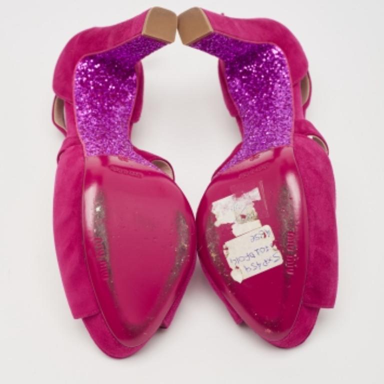 Miu Miu Rosa Wildleder Plateau Knöchelriemchen Sandalen Größe 39 im Angebot 3
