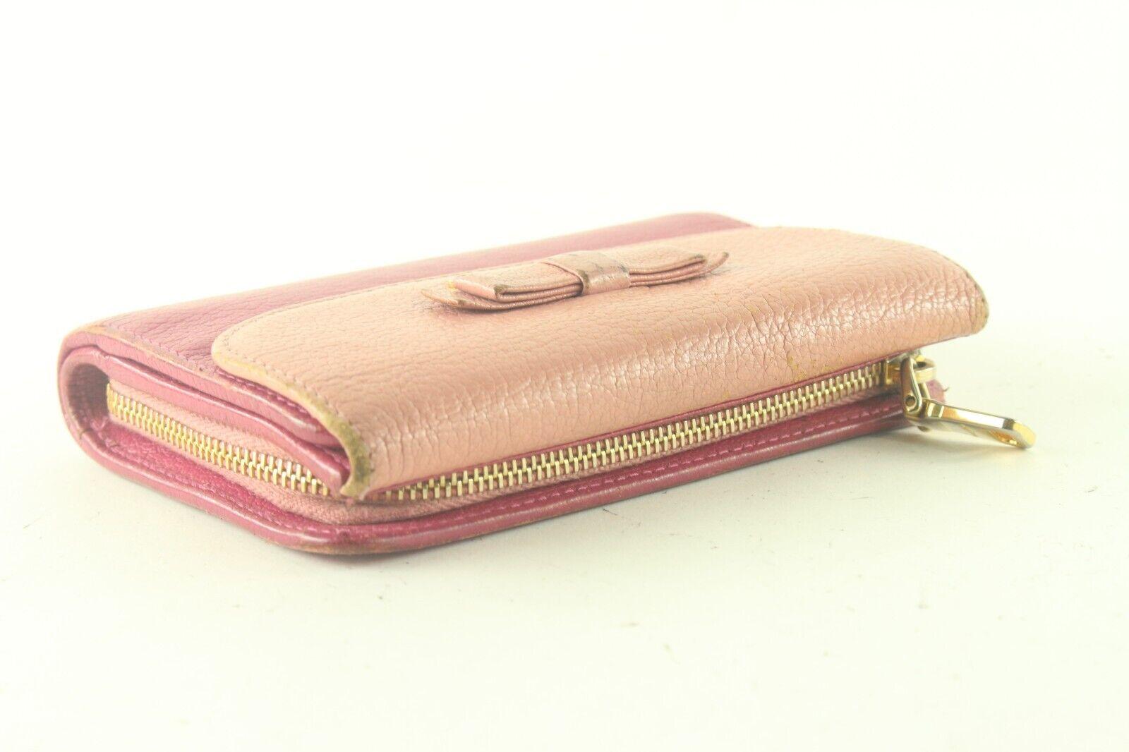 Beige MIU MIU Pink Two Card Holder Wallet 1MIU83K For Sale