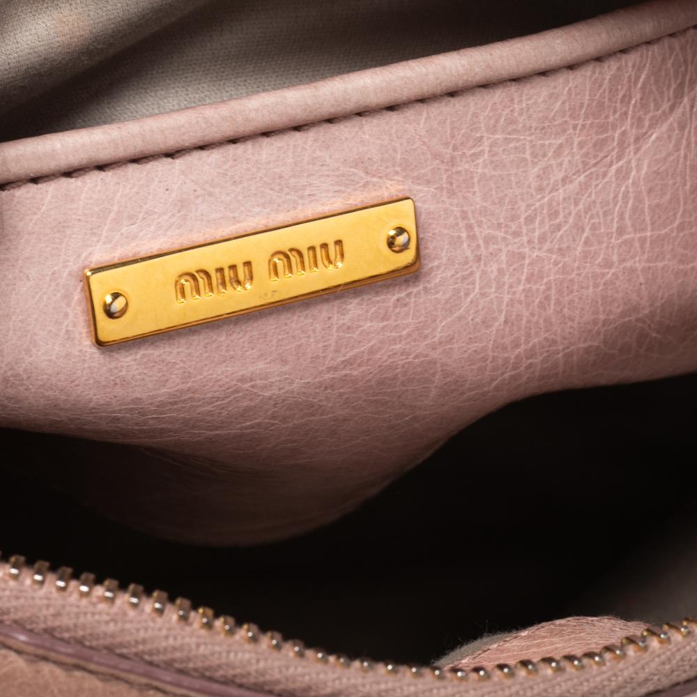 Miu Miu Pink Vitello Shine Leather Bauletto Satchel In Good Condition In Dubai, Al Qouz 2