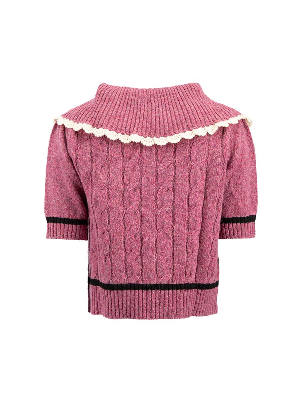 Miu Miu Pink Wool Cable Knit Collared Top Size S In Good Condition In London, GB