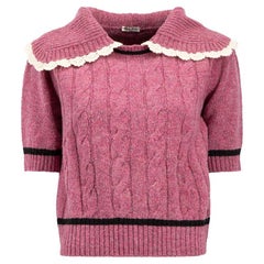 Miu Miu Pink Wool Cable Knit Collared Top Size S