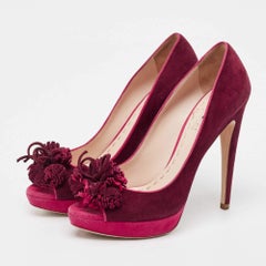 Miu Miu Plum/Pink Suede Tassel Detail Peep Toe Platform Pumps Size 40.5